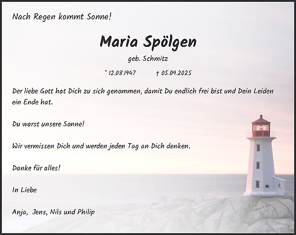 Traueranzeige von Maria Spölgen, Langerwehe Schlich