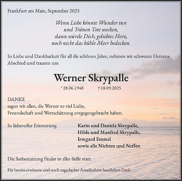 Traueranzeige von Werner Skrypalle, Frankfurt