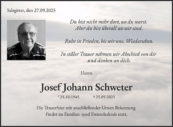 Traueranzeige von Josef Johann Schweter, Salzgitter