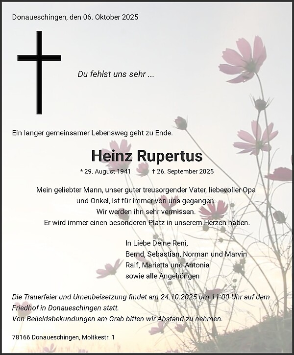 Traueranzeige von Heinz Rupertus