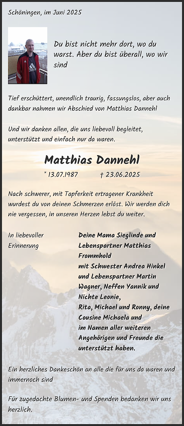 Traueranzeige von Matthias Dannehl, Sch&ouml;ningen