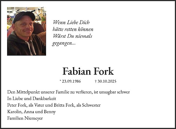 Traueranzeige von Fabian Fork