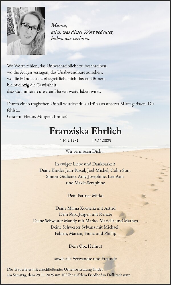 Traueranzeige von Franziska Ehrlich, Bad Langensalza