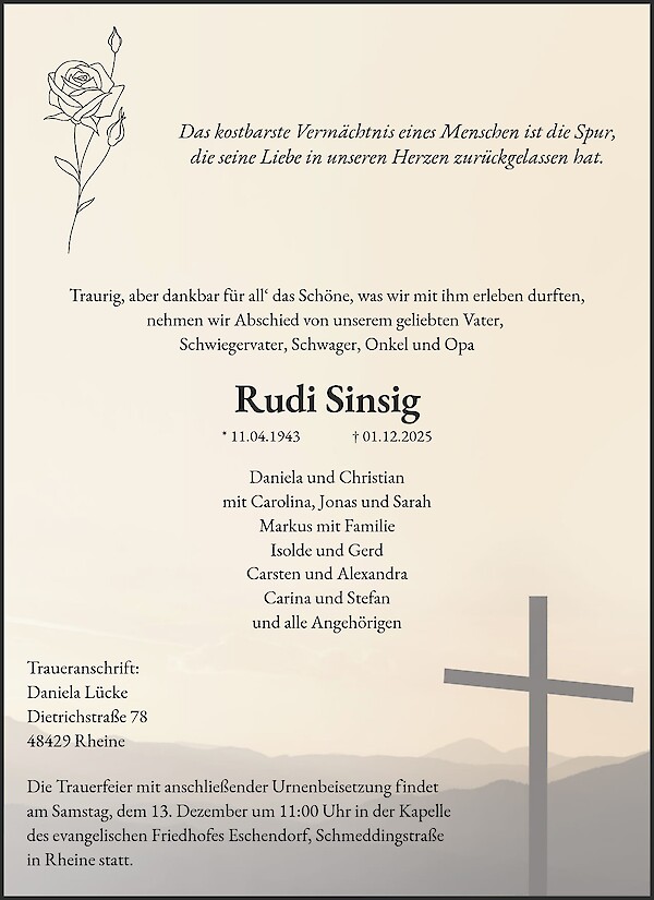 Traueranzeige von Rudi Sinsig