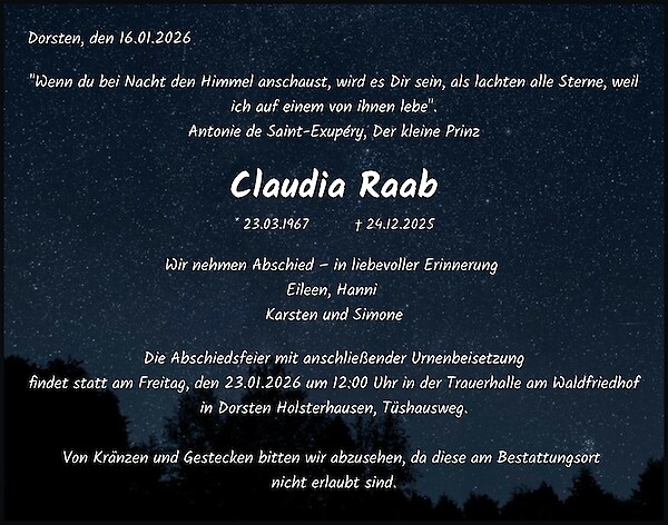 Traueranzeige von Claudia Raab