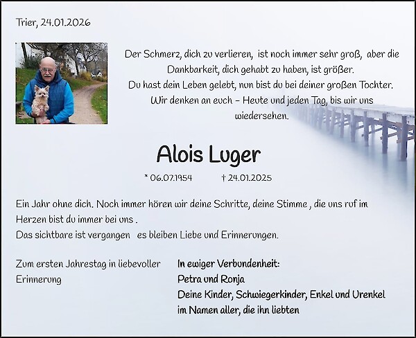 Jahresgedenken von Alois Luger, Trier