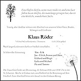 Traueranzeige Klaus Röder
