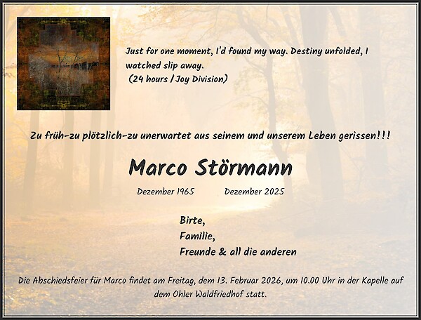 Traueranzeige von Marco Störmann, Plettenberg