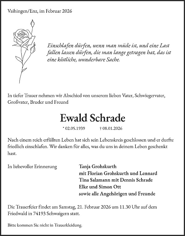 Traueranzeige von Ewald Schrade