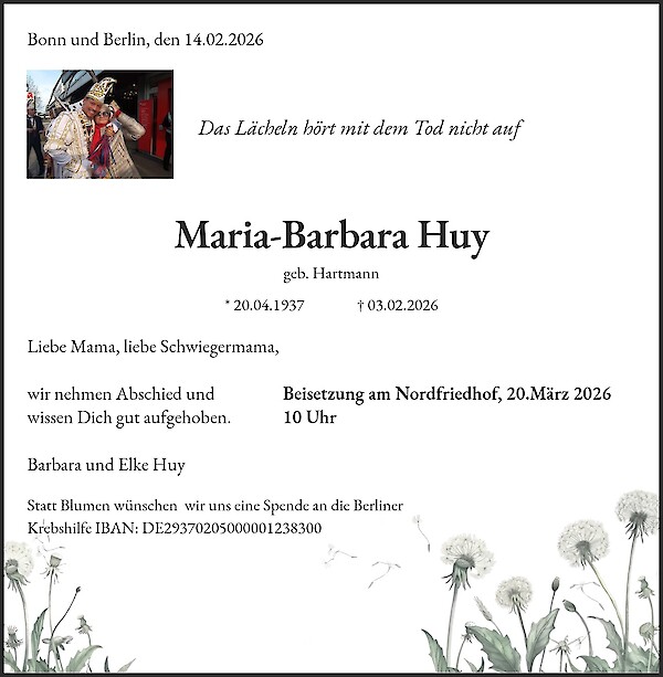 Traueranzeige von Maria-Barbara Huy