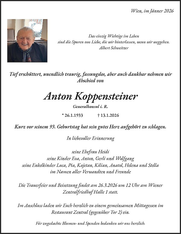 Traueranzeige von Anton Koppensteiner
