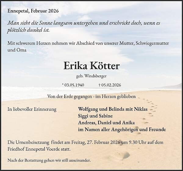 Traueranzeige von Erika Kötter