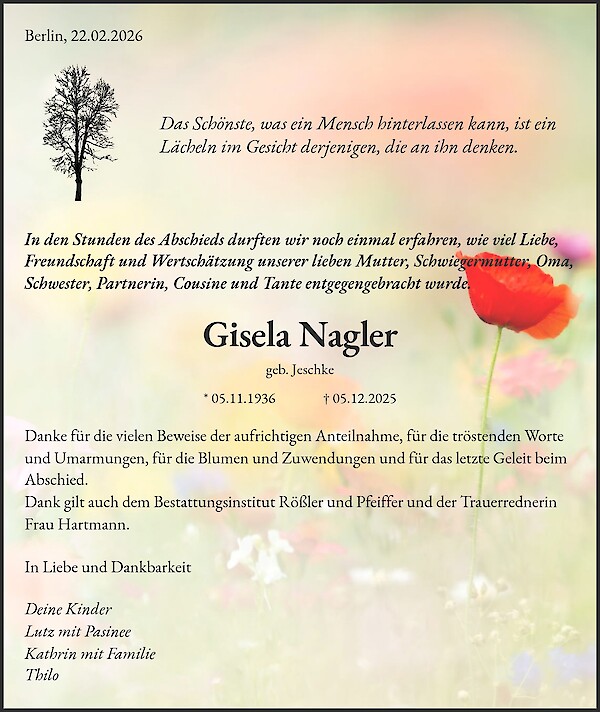 Danksagung von Gisela Nagler