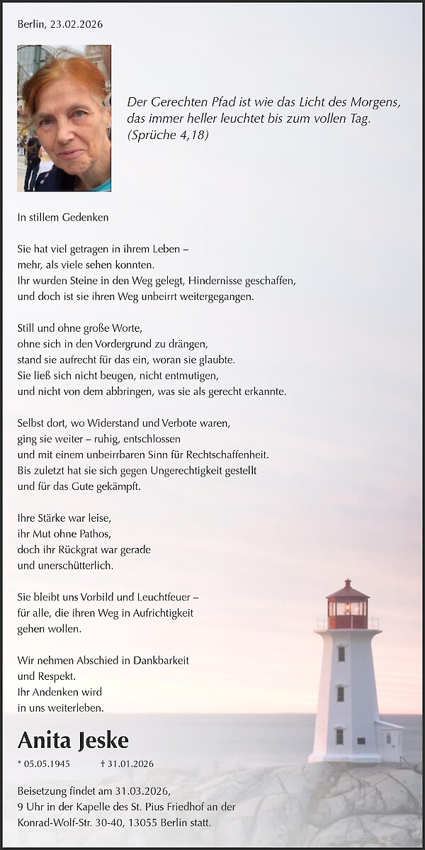 Traueranzeige von Anita Jeske, Berlin