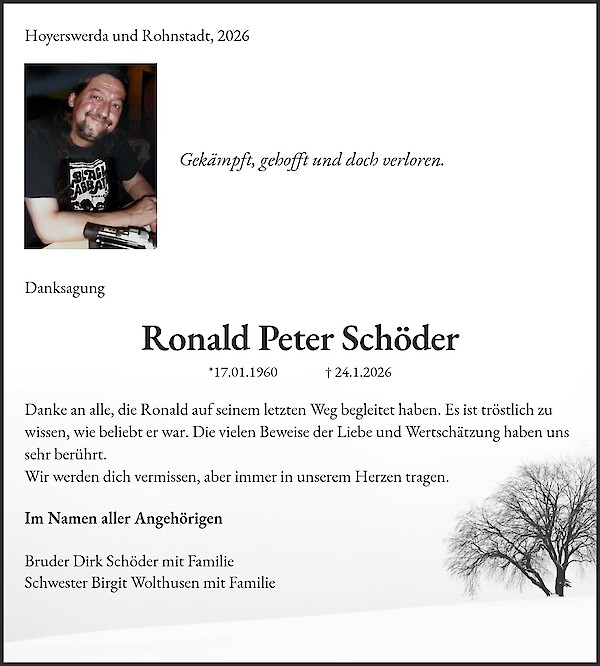 Danksagung von Ronald Peter Schöder