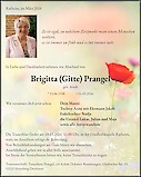 Traueranzeige Brigitta (Gitte) Prangel, H&uuml;ckelhoven