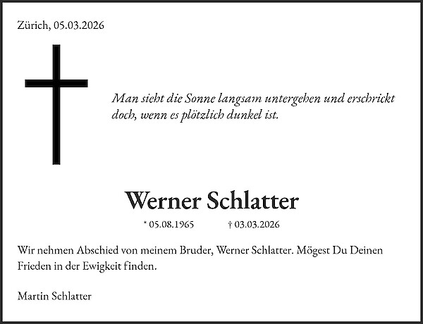 Traueranzeige von Werner Schlatter