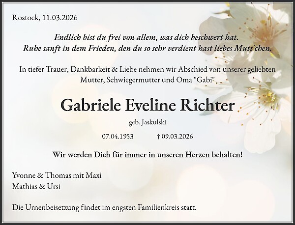 Traueranzeige von Gabriele Eveline Richter