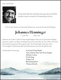 Traueranzeige Johannes Henninger, Hadamar