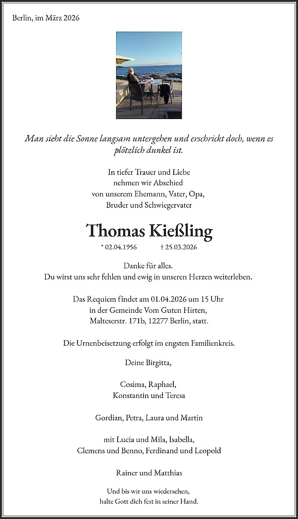 Traueranzeige von Thomas Kie&szlig;ling
