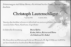 Traueranzeige Christoph Lautenschl&auml;ger