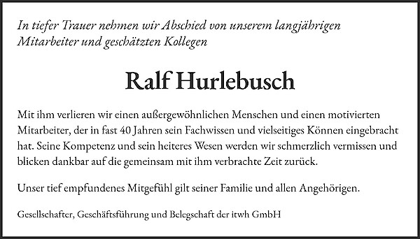 Traueranzeige von Ralf Hurlebusch