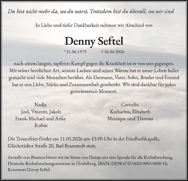 Traueranzeige von Denny Seftel, Bad Bramstedt