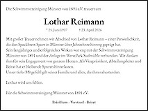 Traueranzeige Lothar Reimann