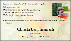 Traueranzeige Christa Langheinrich