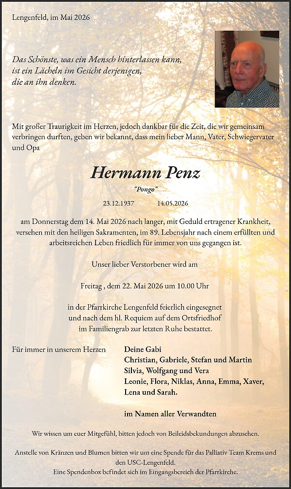 Traueranzeige von Hermann Penz