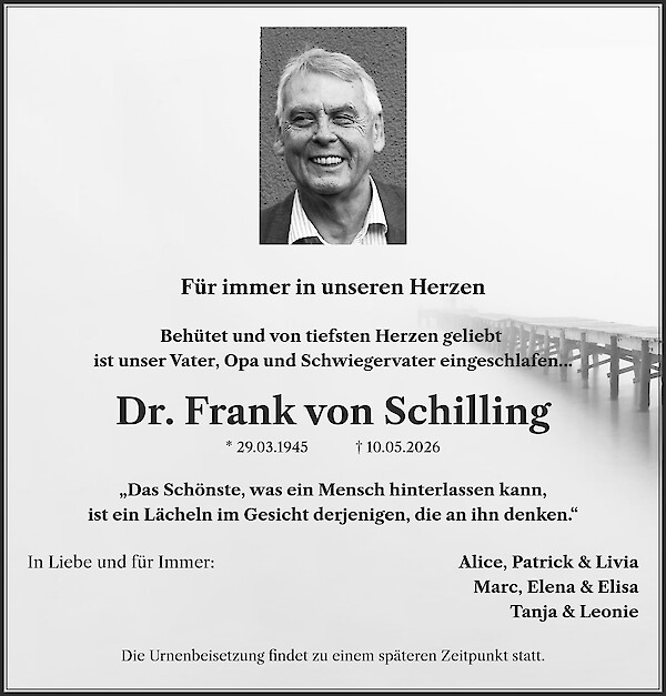 Traueranzeige von Dr. Frank von Schilling, Fraunberg