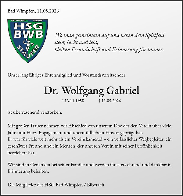 Traueranzeige von Dr. Wolfgang Gabriel