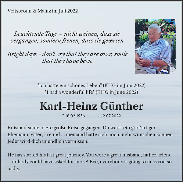 Traueranzeige von Karl-Heinz Günther, Veitsbronn