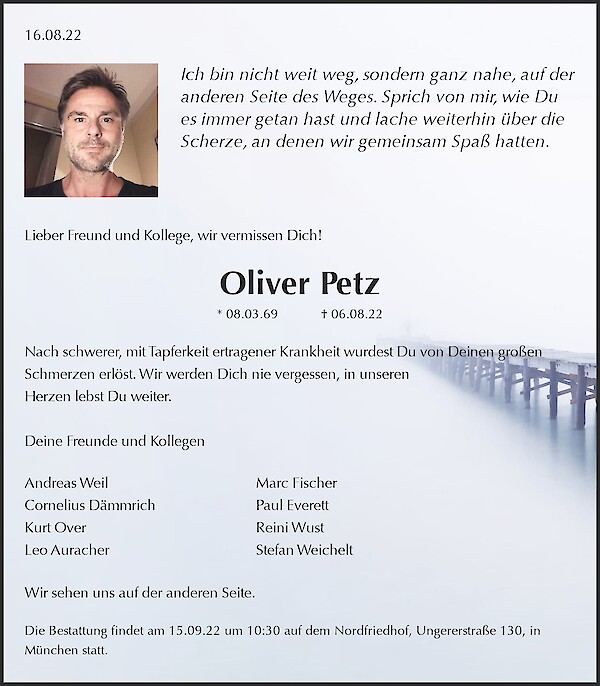 Traueranzeige von Oliver Petz, München