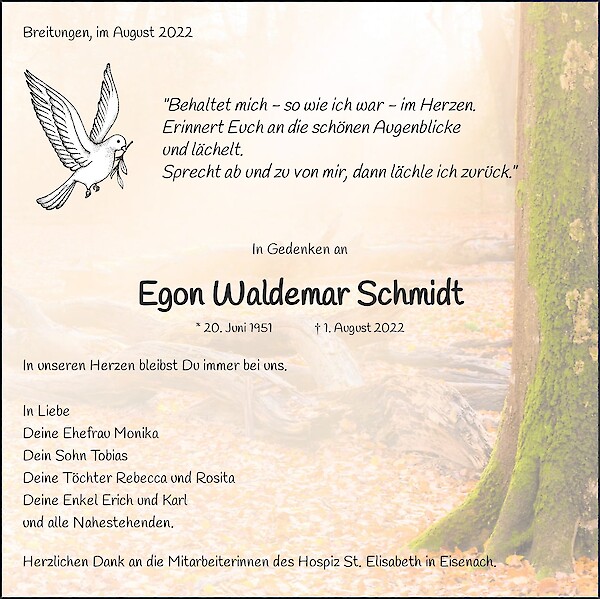 Traueranzeige von Egon Waldemar Schmidt, Breitungen
