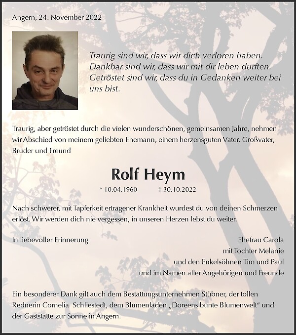 Traueranzeige von Rolf Heym, Angern