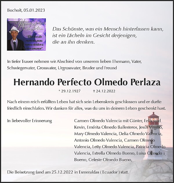 Traueranzeige von Hernando Perfecto Olmedo Perlaza, Bocholt