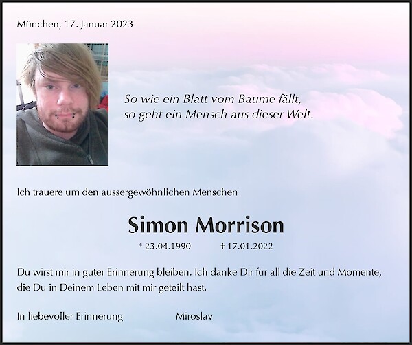 Traueranzeige von Simon Morrison, München