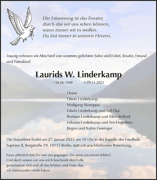 Traueranzeige von Laurids W. Linderkamp, Berlin
