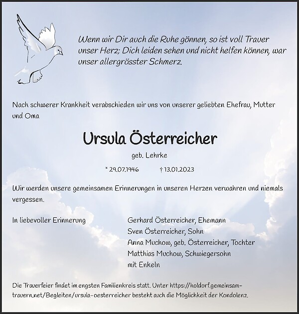 Traueranzeige von Ursula Österreicher, Kaltenkirchen