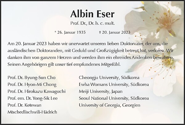 Traueranzeige von Albin Eser, Freiburg i. Br.