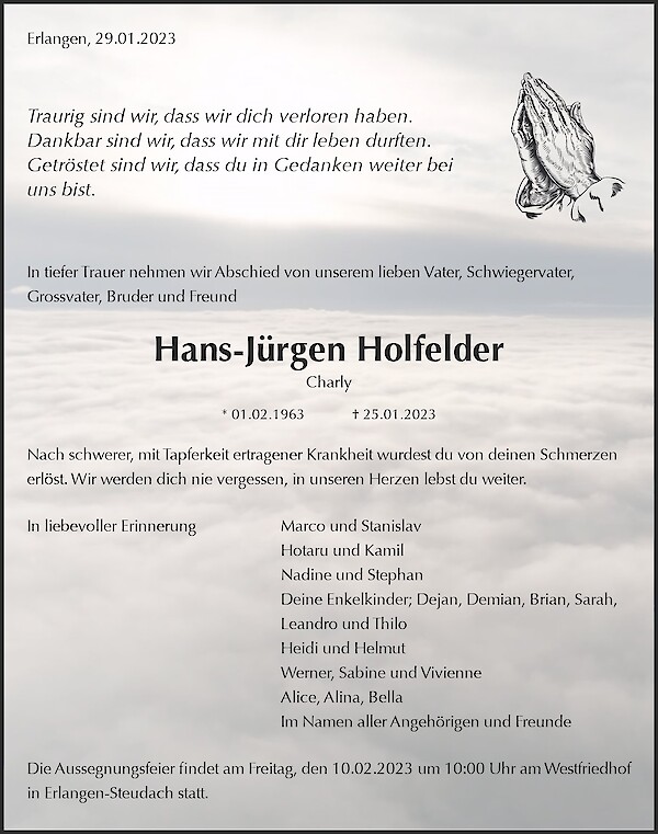 Traueranzeige von Hans-Jürgen Holfelder, Erlangen