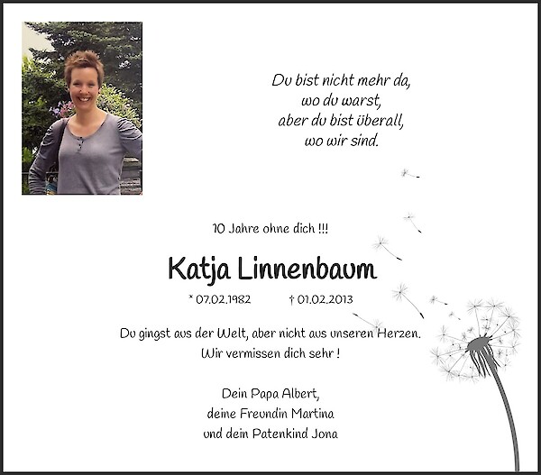 Traueranzeige von Katja Linnenbaum, Steinfurt