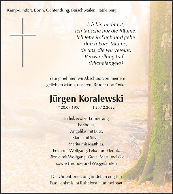 Traueranzeige von Jürgen Koralewski, Heidelberg