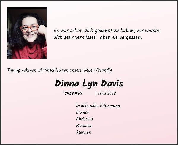 Traueranzeige von Dinna Lyn Davis, Kassel
