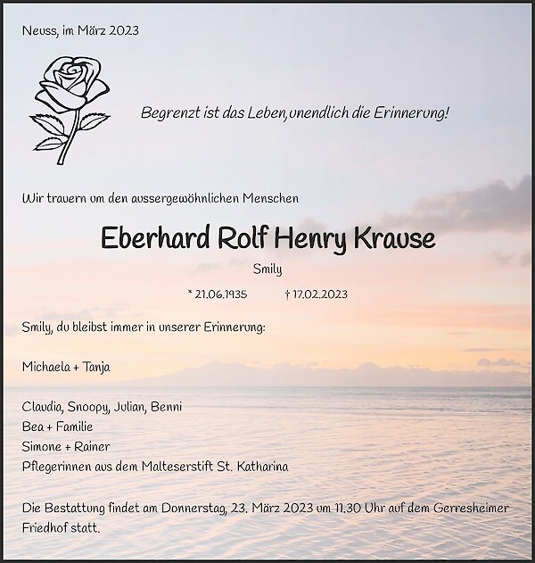 Traueranzeige von Eberhard Rolf Henry Krause, Dormagen