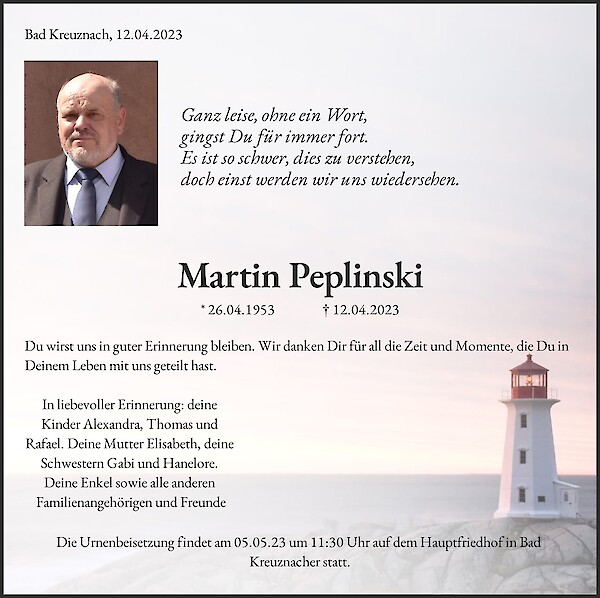 Traueranzeige von Martin Peplinski, Bad Kreuznach