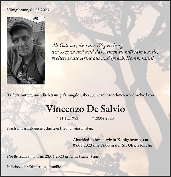 Traueranzeige von Vincenzo De Salvio