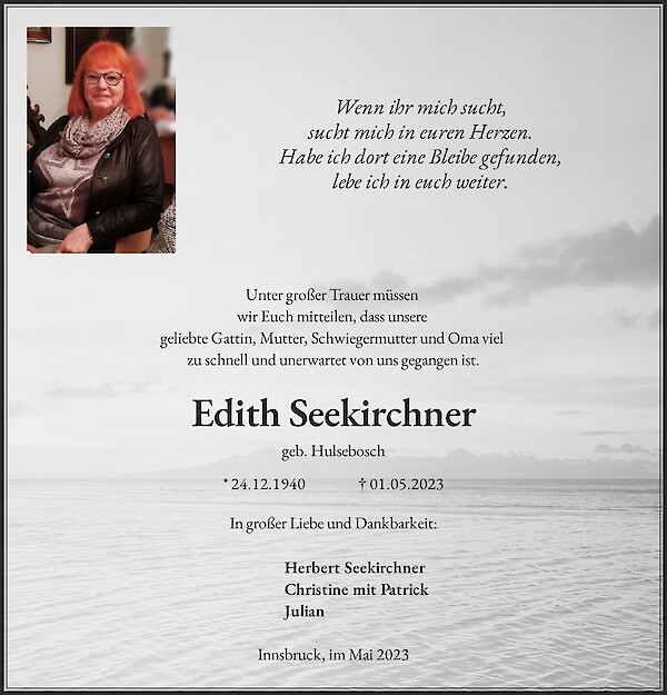 Traueranzeige von Edith Seekirchner