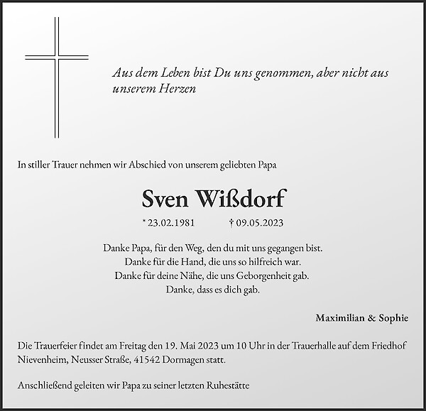 Traueranzeige von Sven Wißdorf